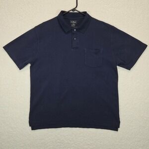 L.L. Bean Double L Men's Classic Cotton Polo Shirt Large Navy Blue Pocket Casual